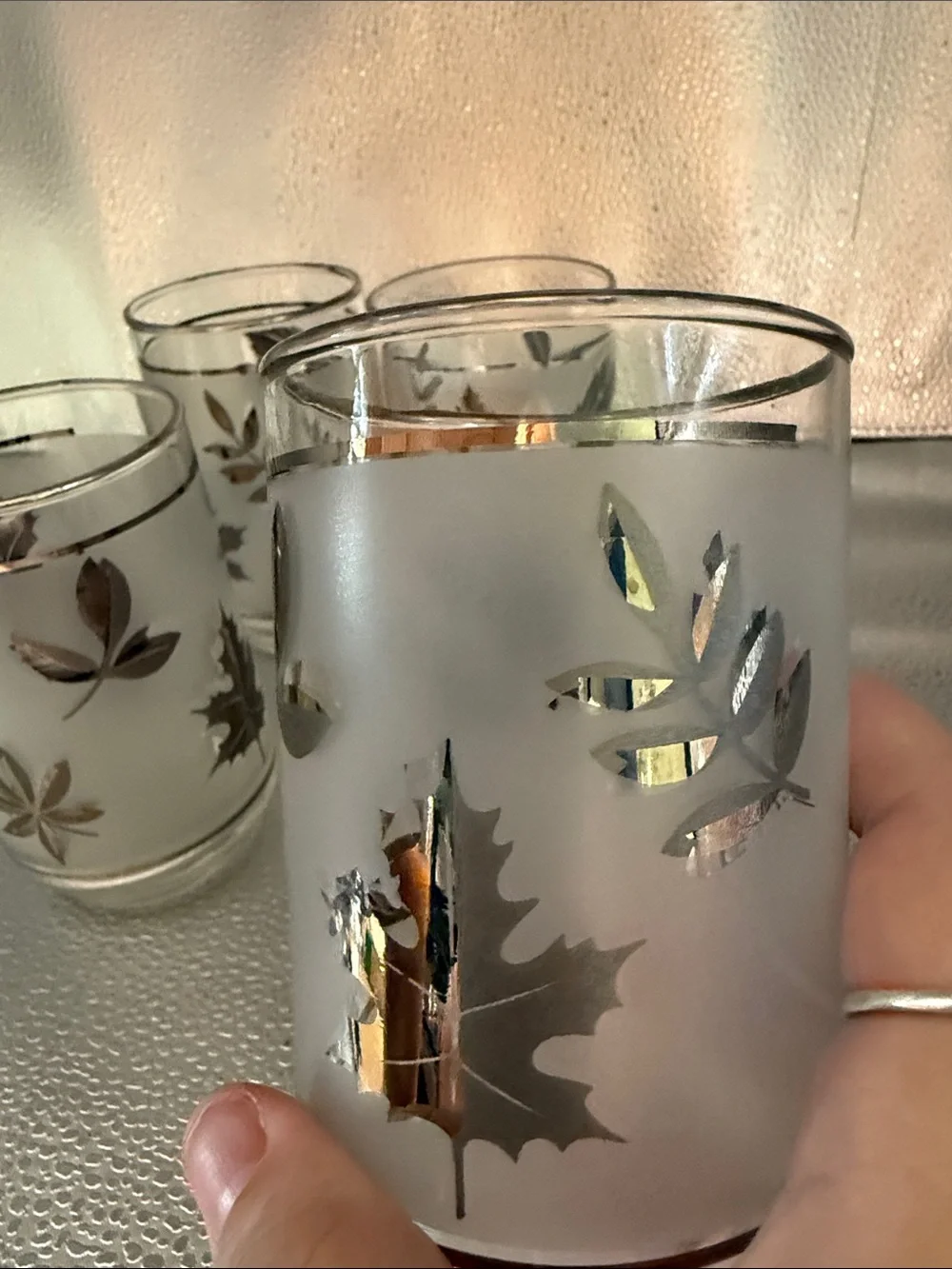 Vintage Libbey Silver Leaf Frosted MCM set of 4